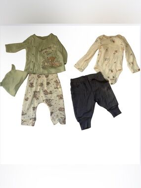 Disney Bambi Baby Outfit Bundle 4pc | Newborn Infant Set | Neutral Baby Clothes